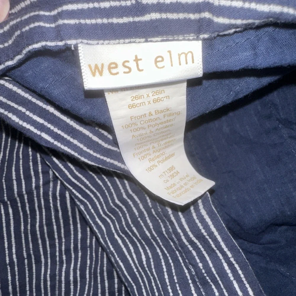 West Elm Nomad Quilted Euro Shams Pair Deep Sea Navy Blue Solid Stripe Bedding